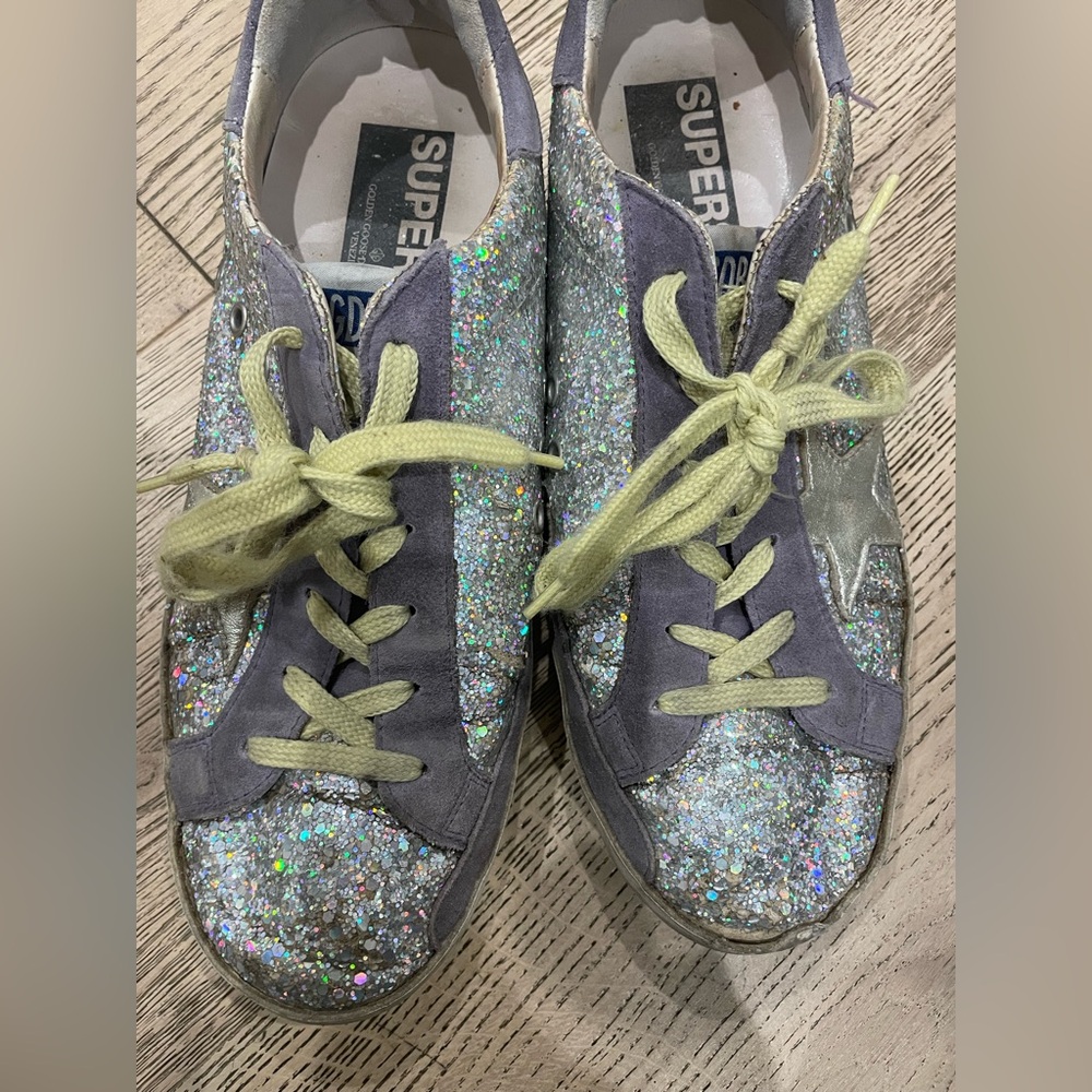 Women’s Golden Goose Glitter Sneakers - Silver and Yellow